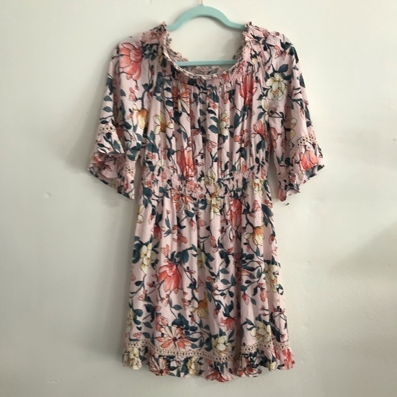 Lulu’s floral Summer dress off the shoulder Sz L Beach wedding - Picture 4 of 4